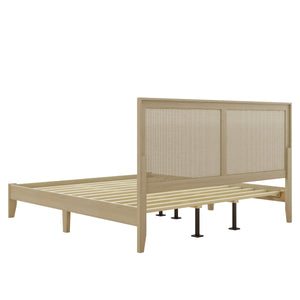 Solid Wood Platform California King Bed With Rattan