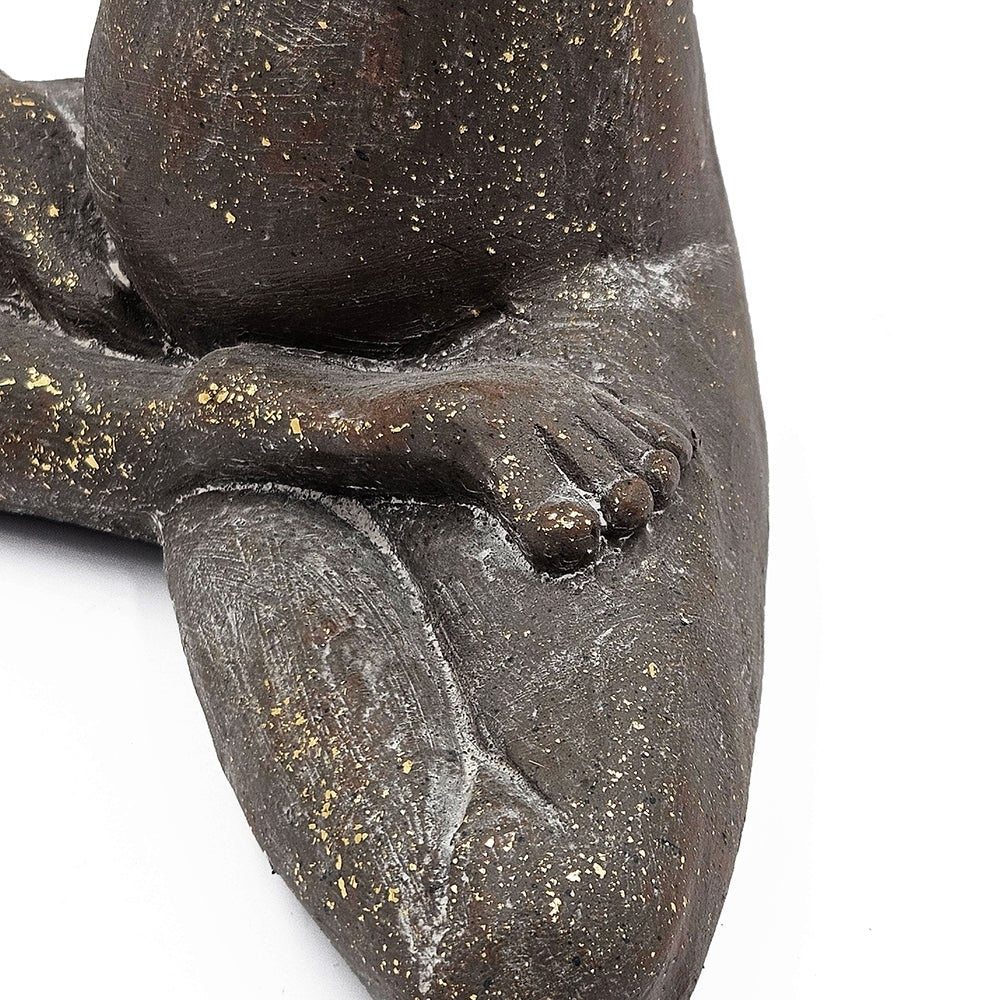 11.5x6.5x15 Brown Magnesium Yoga Frog Figurine in Namaste Pose with Gold Accents