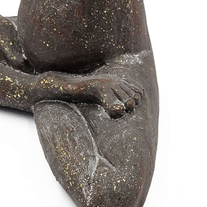 11.5x6.5x15 Brown Magnesium Yoga Frog Figurine in Namaste Pose with Gold Accents