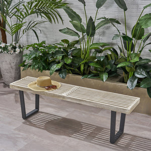 Intrinsic Outdoor Dining Bench with Slat Top - Acacia Wood & Iron