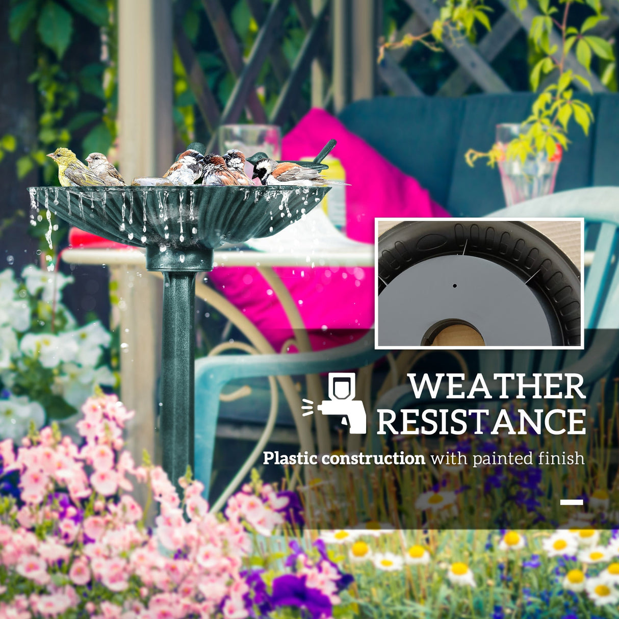 Outsunny 32" Antique Bird Bath with Pedestal Flower Planter Base