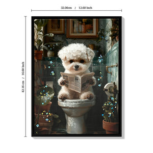 Framed Bathroom Decor, Cute Puppy Wall Art in Picture Frame, Funny Bathroom Wall Art Signs, 3D Canvas Print Ready to Hang (Framed,12''x16'')