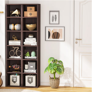 6 Tier Narrow Corner Cube Bookcase with Open Cubes - Light Blue or Dark Brown