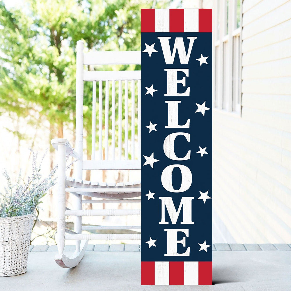 36in Americana "Welcome" Wooden Porch Sign - Vibrant & Patriotic Front Door Decor for Independence Day Festivities - Perfect Outdoor Display - Tuesday Morning - Front Porch Decor