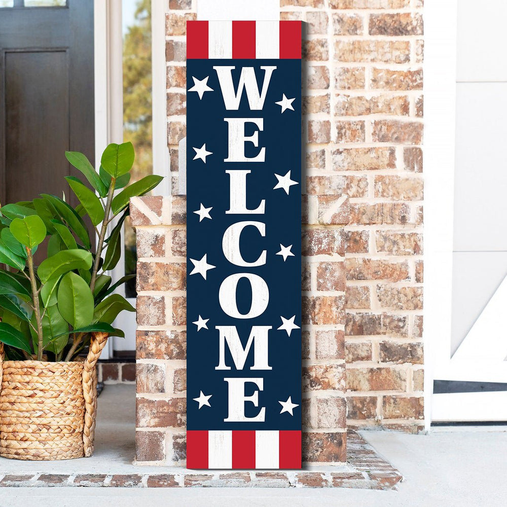 36in Americana "Welcome" Wooden Porch Sign - Vibrant & Patriotic Front Door Decor for Independence Day Festivities - Perfect Outdoor Display - Tuesday Morning - Front Porch Decor