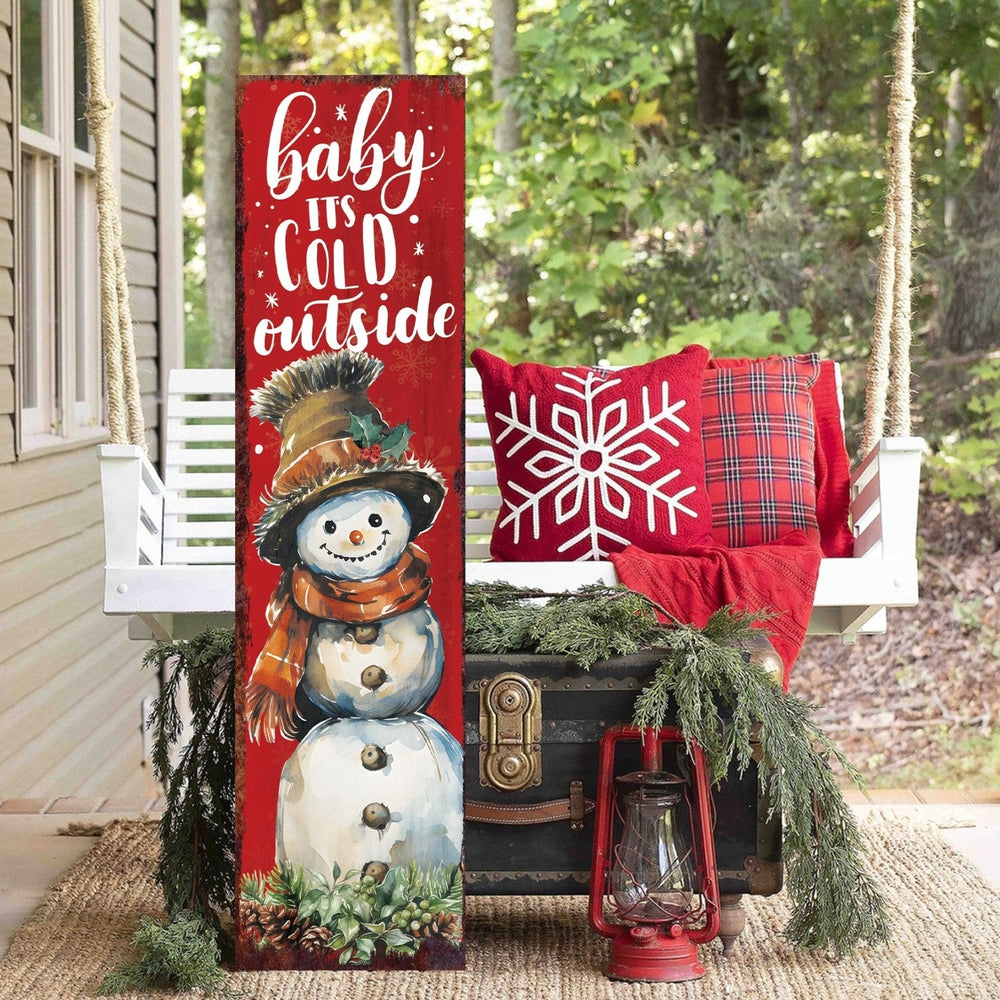36in Baby It's Cold Outside Christmas Porch Sign - Front Porch Christmas Welcome Sign, Rustic Modern Farmhouse Entryway Board - Tuesday Morning - Front Porch Decor