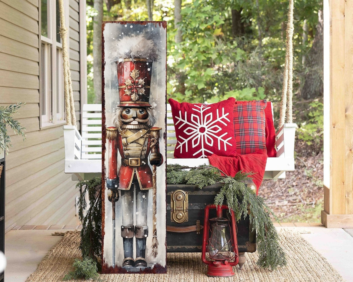 36in Black Nutcracker Merry Christmas Porch Sign, Front Porch Welcome Sign, Modern Farmhouse Wall Decor, Vintage Christmas Decor for Outdoor - Tuesday Morning - Wall Signs