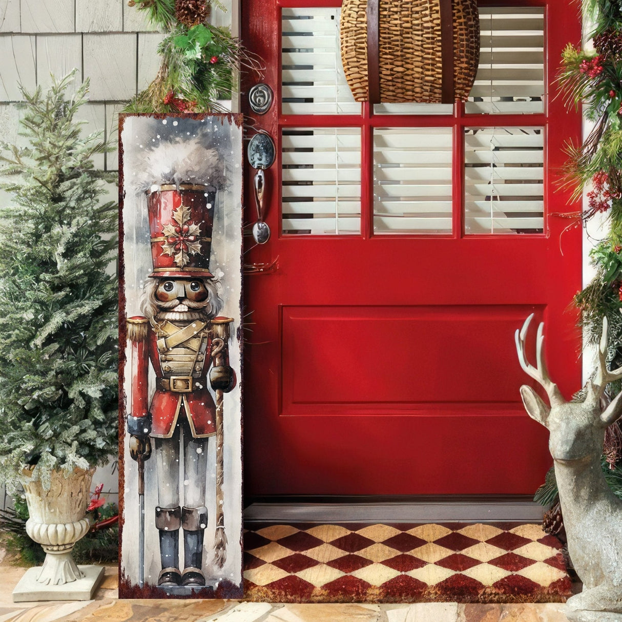 36in Black Nutcracker Merry Christmas Porch Sign, Front Porch Welcome Sign, Modern Farmhouse Wall Decor, Vintage Christmas Decor for Outdoor - Tuesday Morning - Wall Signs