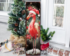 36in Flamingo Merry Christmas Porch Sign - Front Porch Welcome Sign, Modern Farmhouse Wall Decor, Vintage Christmas Decor for Outdoor - Tuesday Morning - Wall Signs