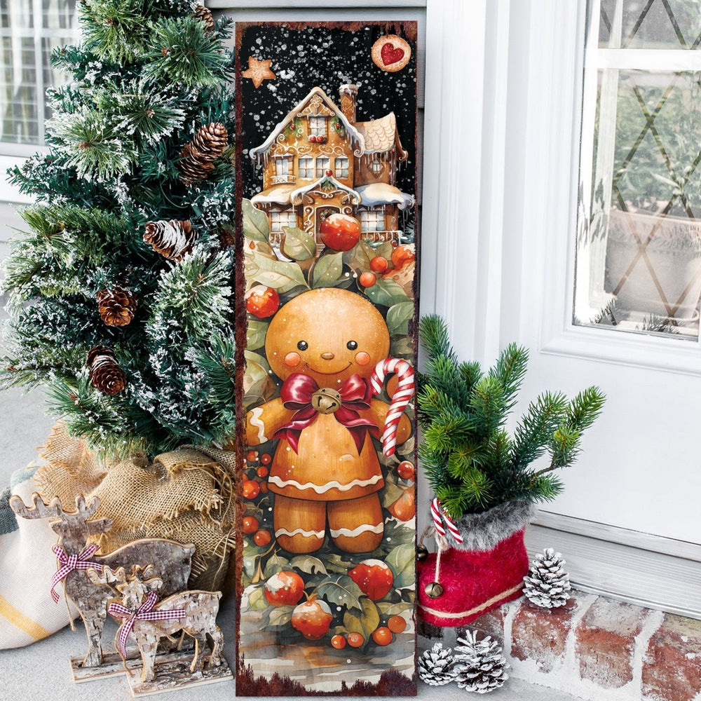 36in Gingerbread Christmas Porch Sign - Front Porch Christmas Welcome Sign, Vintage Christmas Decoration, Modern Farmhouse Entryway Board - Tuesday Morning - Wall Signs