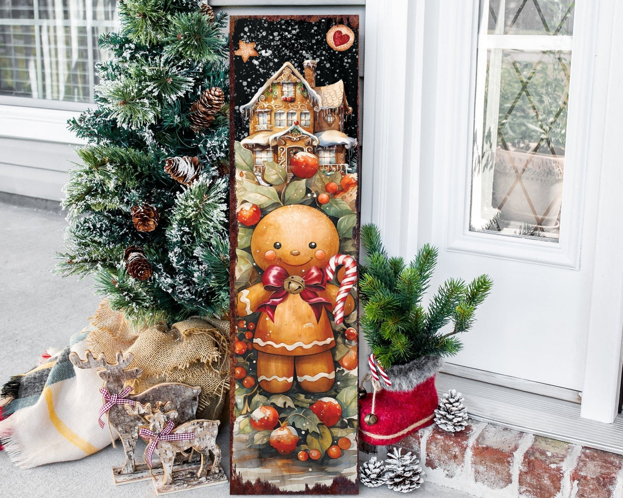 36in Gingerbread Christmas Porch Sign - Front Porch Christmas Welcome Sign, Vintage Christmas Decoration, Modern Farmhouse Entryway Board - Tuesday Morning - Wall Signs