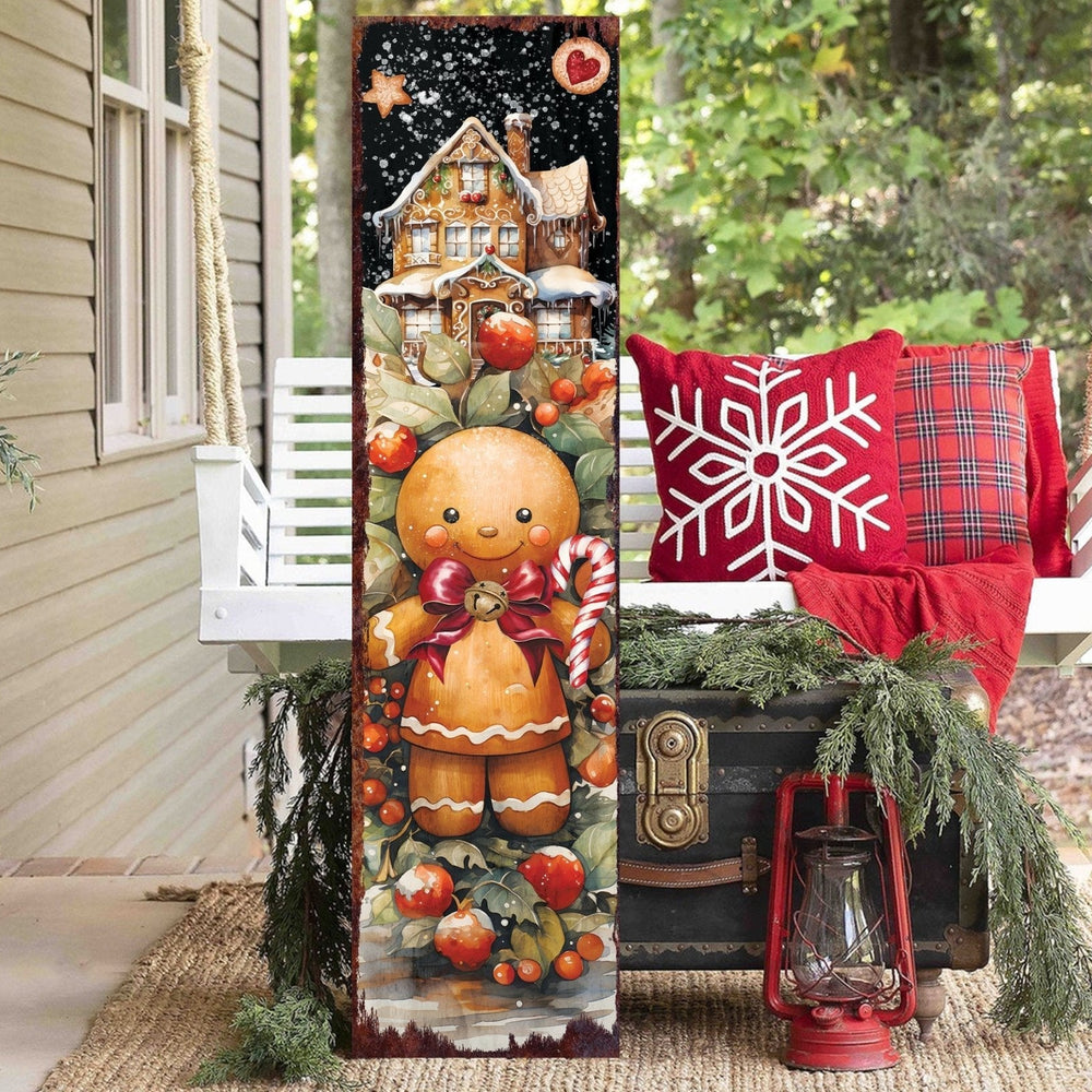 36in Gingerbread Christmas Porch Sign - Front Porch Christmas Welcome Sign, Vintage Christmas Decoration, Modern Farmhouse Entryway Board - Tuesday Morning - Wall Signs