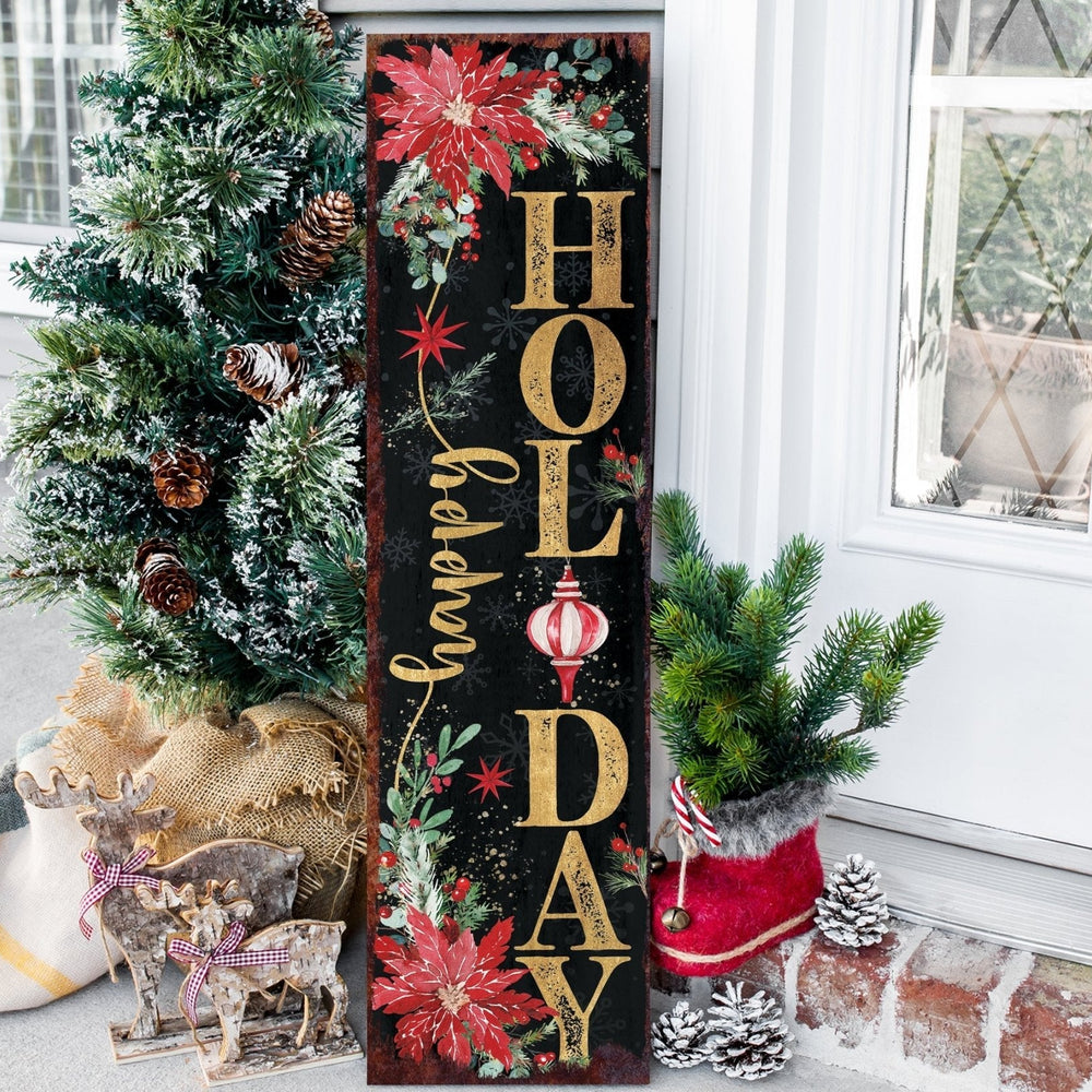 36in Happy Holiday Christmas Sign for Front Porch - Vintage Christmas Decoration, - Tuesday Morning - Wall Signs