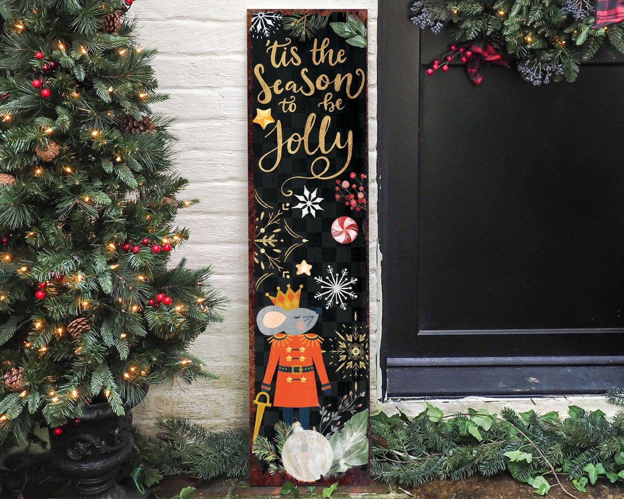 36in 'Tis the Season to be Jolly Christmas Porch Sign - Front Porch Christmas Welcome Sign, Rustic Modern Farmhouse Entryway Board - Tuesday Morning - Front Porch Decor