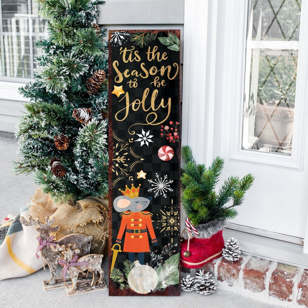 36in 'Tis the Season to be Jolly Christmas Porch Sign - Front Porch Christmas Welcome Sign, Rustic Modern Farmhouse Entryway Board - Tuesday Morning - Front Porch Decor
