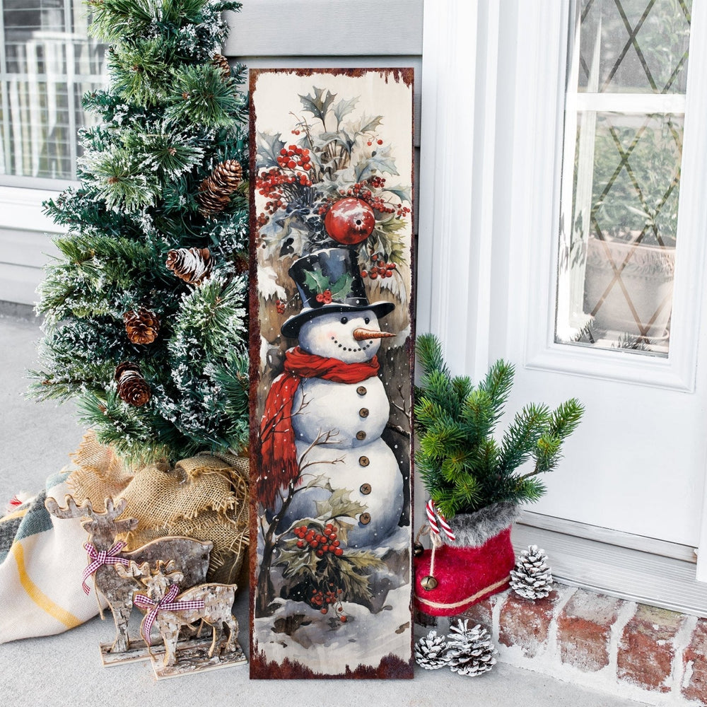 36in Vintage Christmas Snowman Porch Sign - Front Porch Christmas Welcome Sign,Vintage Christmas Decor, Modern Farmhouse Entryway Board for - Tuesday Morning - Wall Signs