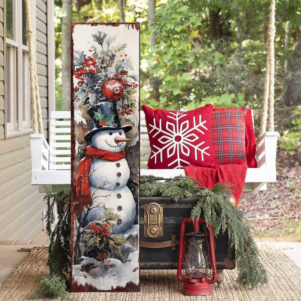 36in Vintage Christmas Snowman Porch Sign - Front Porch Christmas Welcome Sign,Vintage Christmas Decor, Modern Farmhouse Entryway Board for - Tuesday Morning - Wall Signs