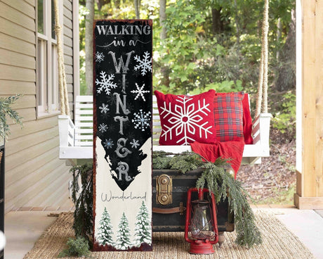 36in "Walking in a Winter Wonderland" Christmas Porch Sign - Front Porch Christmas Welcome Sign, Rustic Modern Farmhouse Entryway Board - Tuesday Morning - Wall Signs