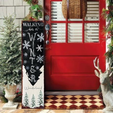 36in "Walking in a Winter Wonderland" Christmas Porch Sign - Front Porch Christmas Welcome Sign, Rustic Modern Farmhouse Entryway Board - Tuesday Morning - Wall Signs