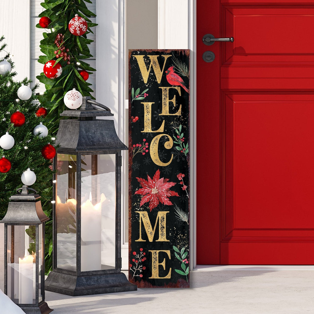 36in "Welcome" Christmas Porch Sign - Front Porch Christmas Welcome Sign, Rustic Modern Farmhouse Entryway Board - Tuesday Morning - Wall Signs