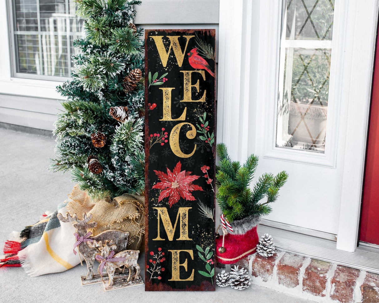 36in "Welcome" Christmas Porch Sign - Front Porch Christmas Welcome Sign, Rustic Modern Farmhouse Entryway Board - Tuesday Morning - Wall Signs