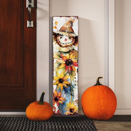 36in Fall Scarecrow Porch Sign  - Watercolor Fall Decor for Front Door, Yard Art, Outdoor Garden Decoration