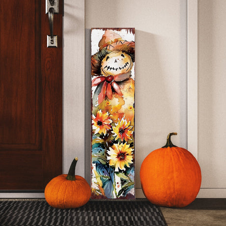 36in Fall Scarecrow Porch Sign  - Watercolor Fall Decor for Front Door, Yard Art, Outdoor Garden Decoration