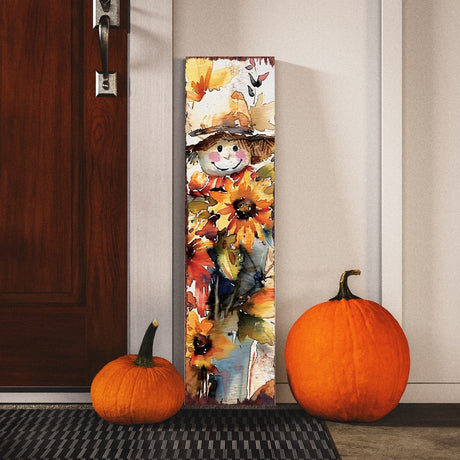 36in Fall Scarecrow Porch Sign  - Watercolor Fall Decor for Front Door, Yard Art, Outdoor Garden Decoration