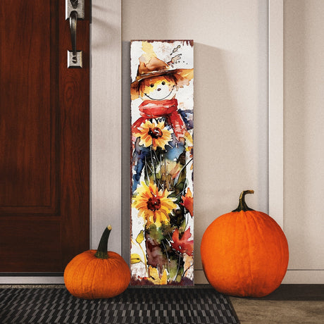 36in Fall Scarecrow Porch Sign  - Watercolor Fall Decor for Front Door, Yard Art, Outdoor Garden Decoration