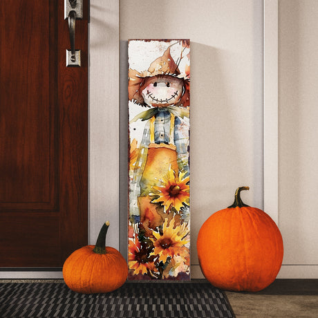 36in Fall Scarecrow Porch Sign  - Watercolor Fall Decor for Front Door, Yard Art, Outdoor Garden Decoration