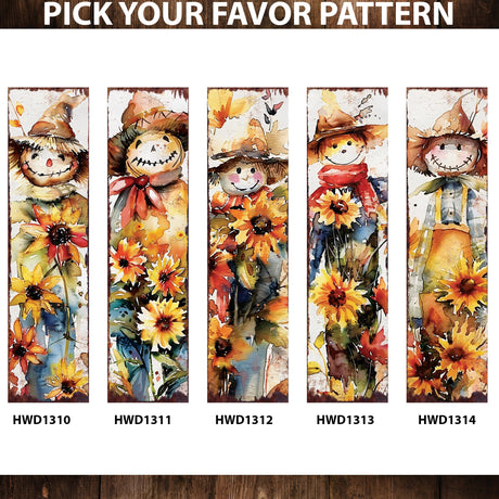 36in Fall Scarecrow Porch Sign  - Watercolor Fall Decor for Front Door, Yard Art, Outdoor Garden Decoration