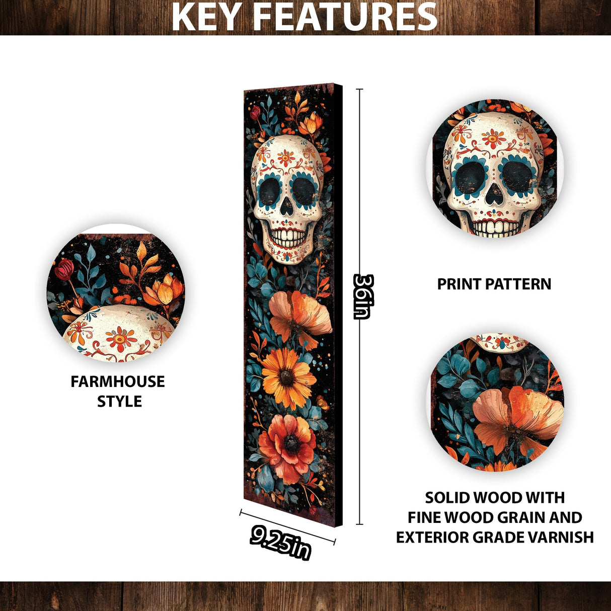 36 Inch Dia De Los Muertos Sugar Skull Porch Sign