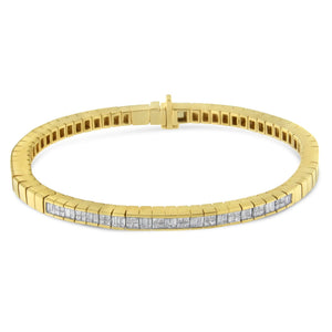 14K Yellow Gold 1-1/10 Cttw Princess & Baguette Cut Diamond 7" Alternating Stone Eternity Tennis Bracelet (G-H Color, VS1-VS2 Clarity)