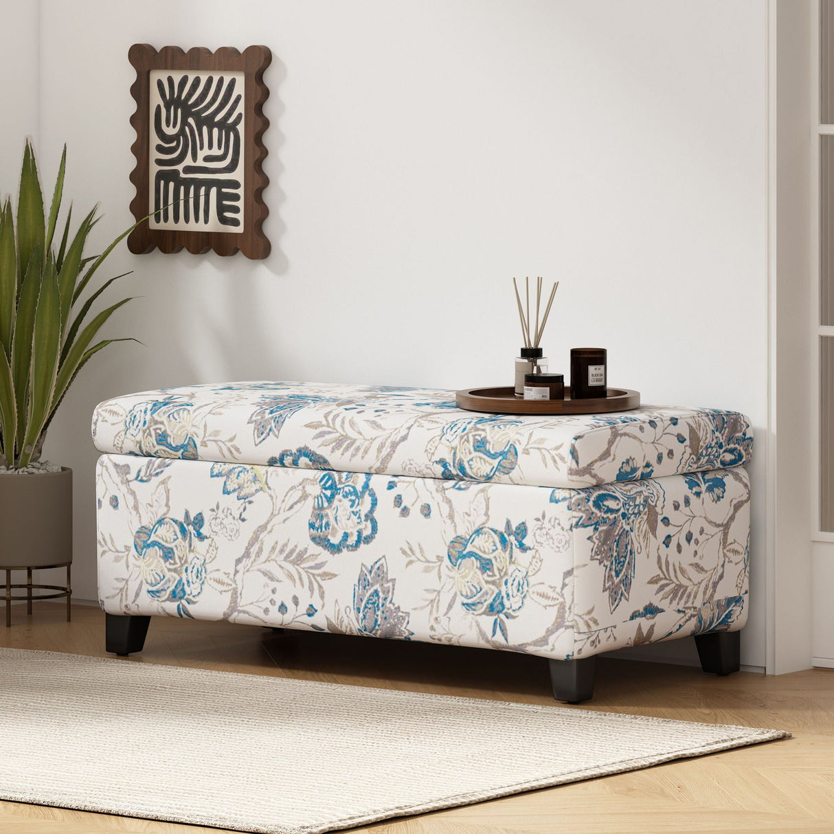 Luxury Storage Ottoman with Floral Patterned Fabric
