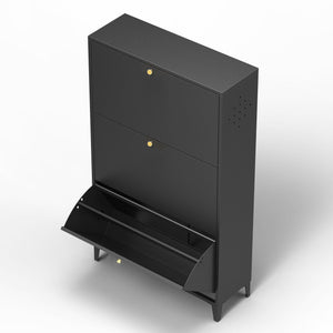 3 Drawer All Steel Shoe Cabinet, Freestanding Storage Organizer With Flip Door