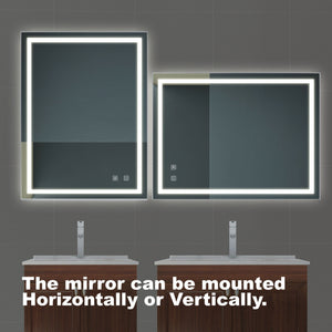 Bathroom Vanity Rectangle Mirror With Front Lighting, Anti Fog, Dimmable, Smart Memory Function