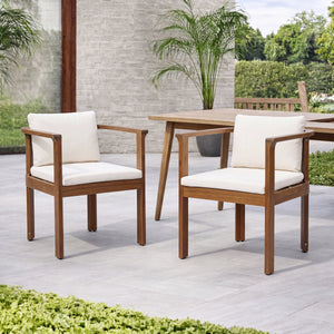 Outdoor Dining Chair Set of 2 with Curved Acacia Wood Arms