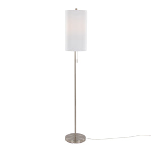 Bounty 62' Contemporary Metal Floor Lamp in Brushed Nickel with Linen Shade