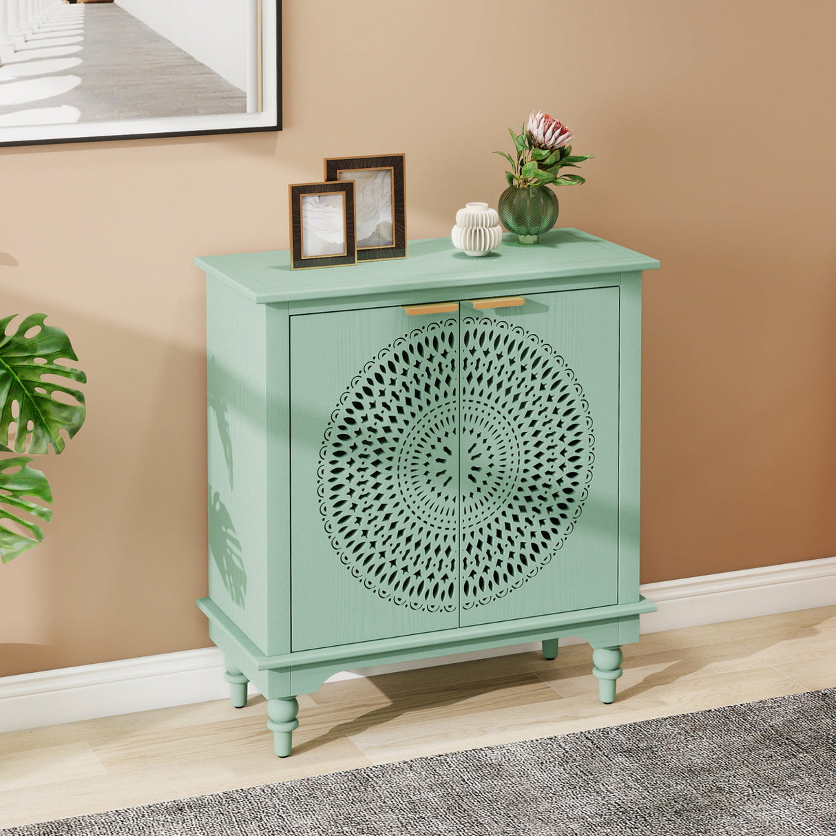 Modern Hollow-Carved 2-Door Accent Cabinet Sideboard Buffet