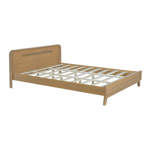 Pine Solid Wood Queen Size Bed, Rustic Yellow