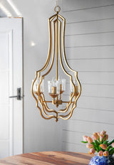 4 Light Metal Chandelier with Adjustable Chain - Gold