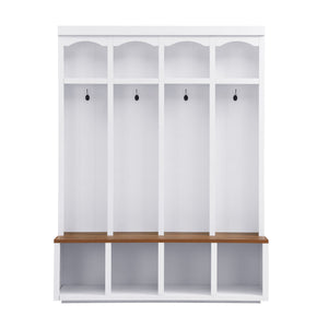 Entryway Hall Tree With Bench, 4 Hooks & Open Storage Space