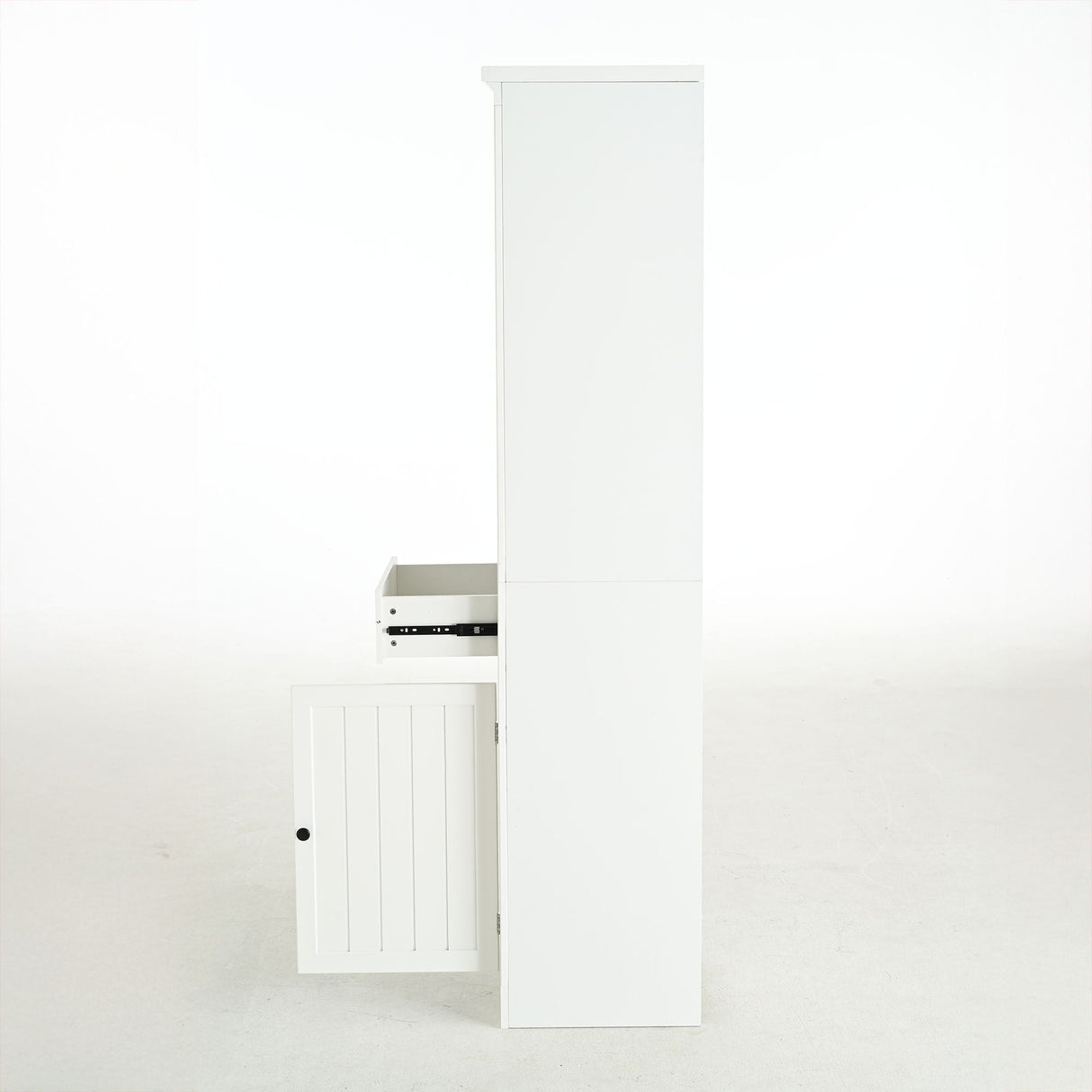 Retro Style 75'' Tall Display Shelf With Cabinet For Hallways Living Room Kitchen - White