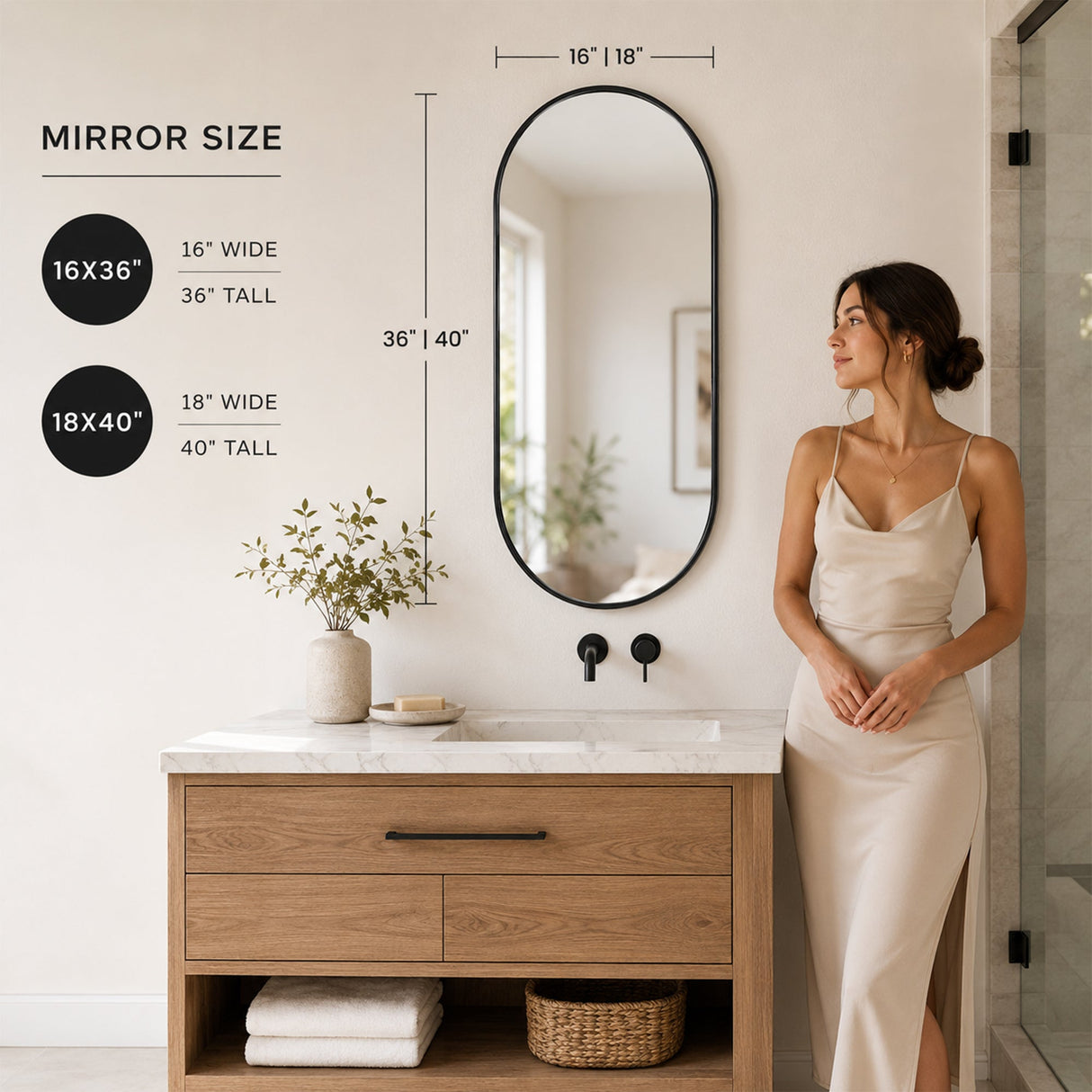 Black PVC Frame Mirror 18X40 Inch