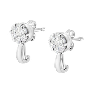 14K White Gold 3/4 Cttw Diamond Floral Cluster Drop and Dangle Stud Earrings (H-I Color, I1-I2 Clarity)