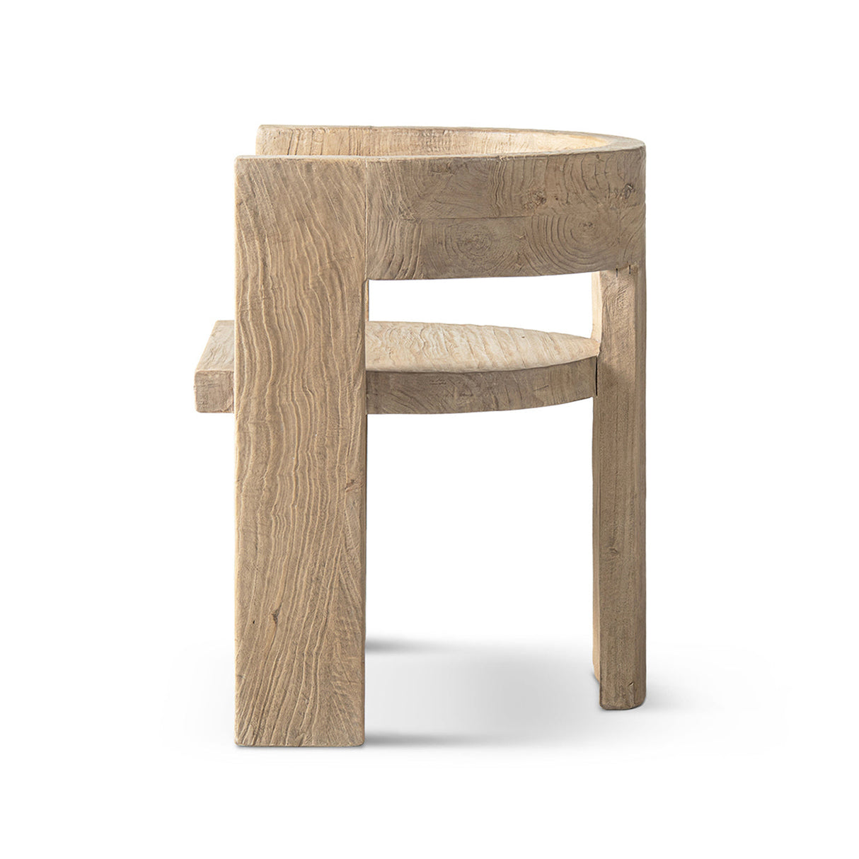 Soren Solid Reclaimed Elm Sculptural Accent Curved Dining Chair, Heritage Light Natural Brown