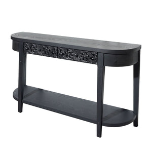 Carved Console Table With Storage Shelf For Living Room - Black