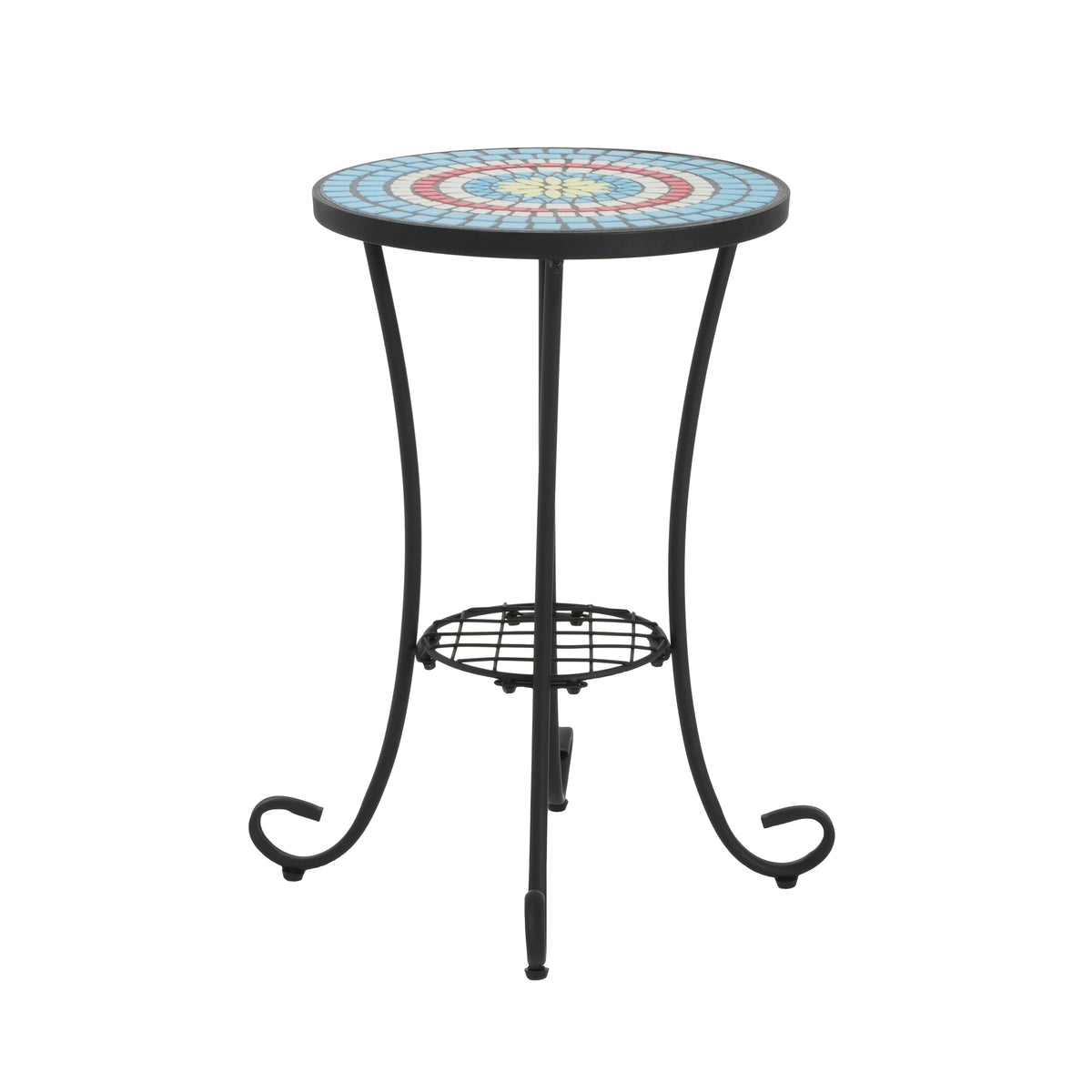 Patio Side Table with Shelf, Blue and Black
