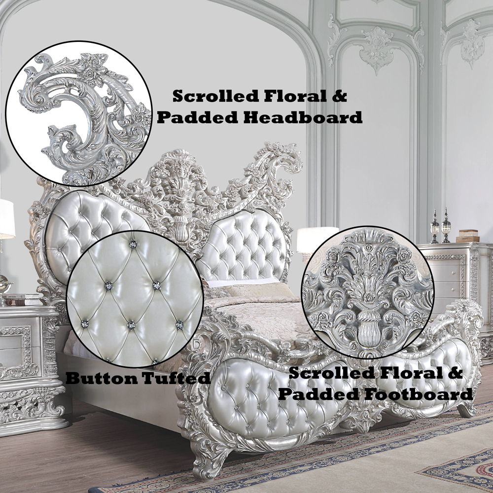 Valkyrie - Eastern King Bed - Synthetic Leather & Antique Platinum