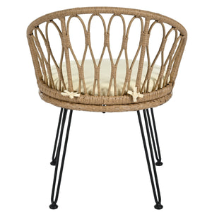 U_STYLE Outdoor Leisure Set, 2 Rattan Single Chairs with Glass Round Table